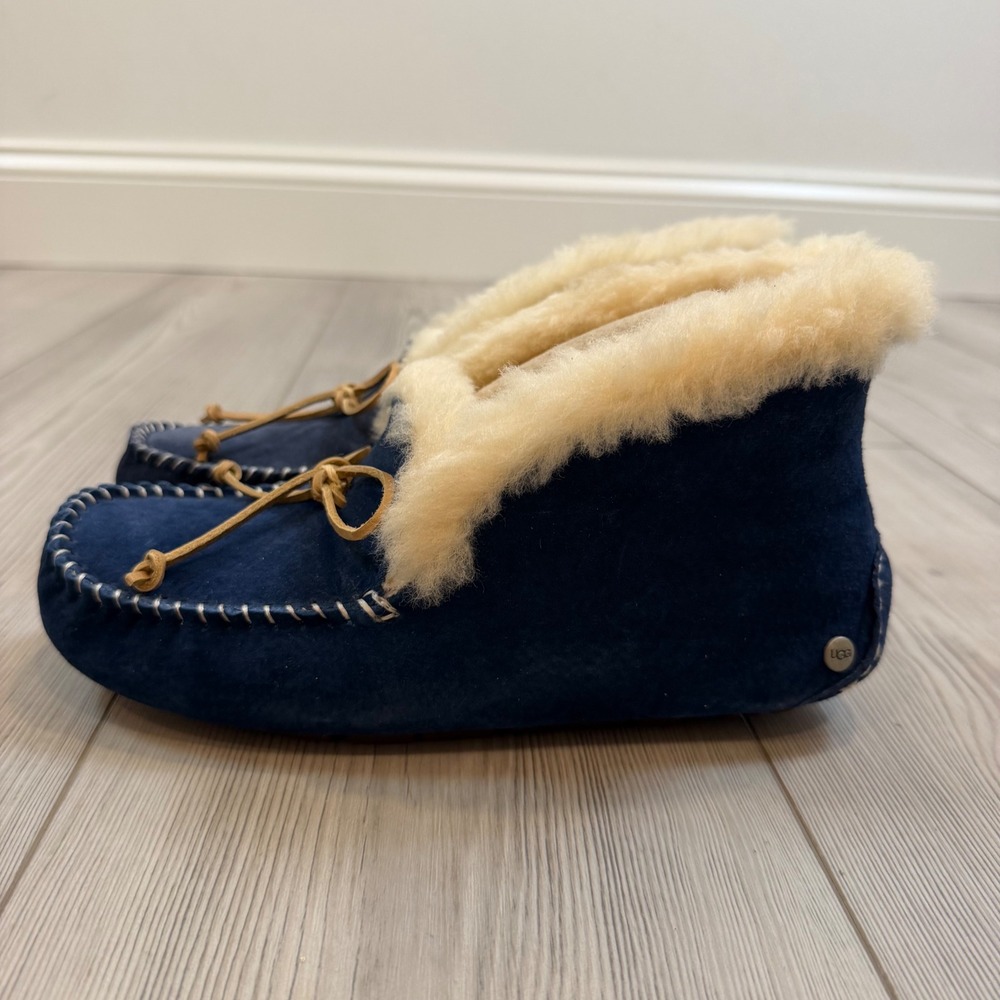 NEW UGG Alena Midnight Blue Suede Moccasin Slippers 1004806 Womens 7
